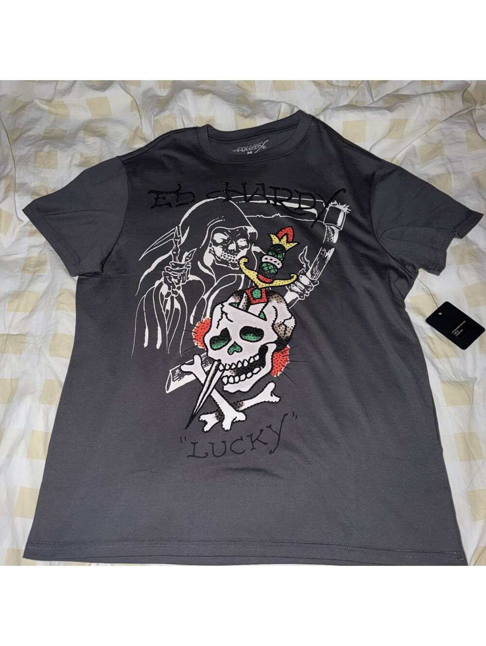 Ed Hardy’s Men’s Rhinestone T-Shirt Size L